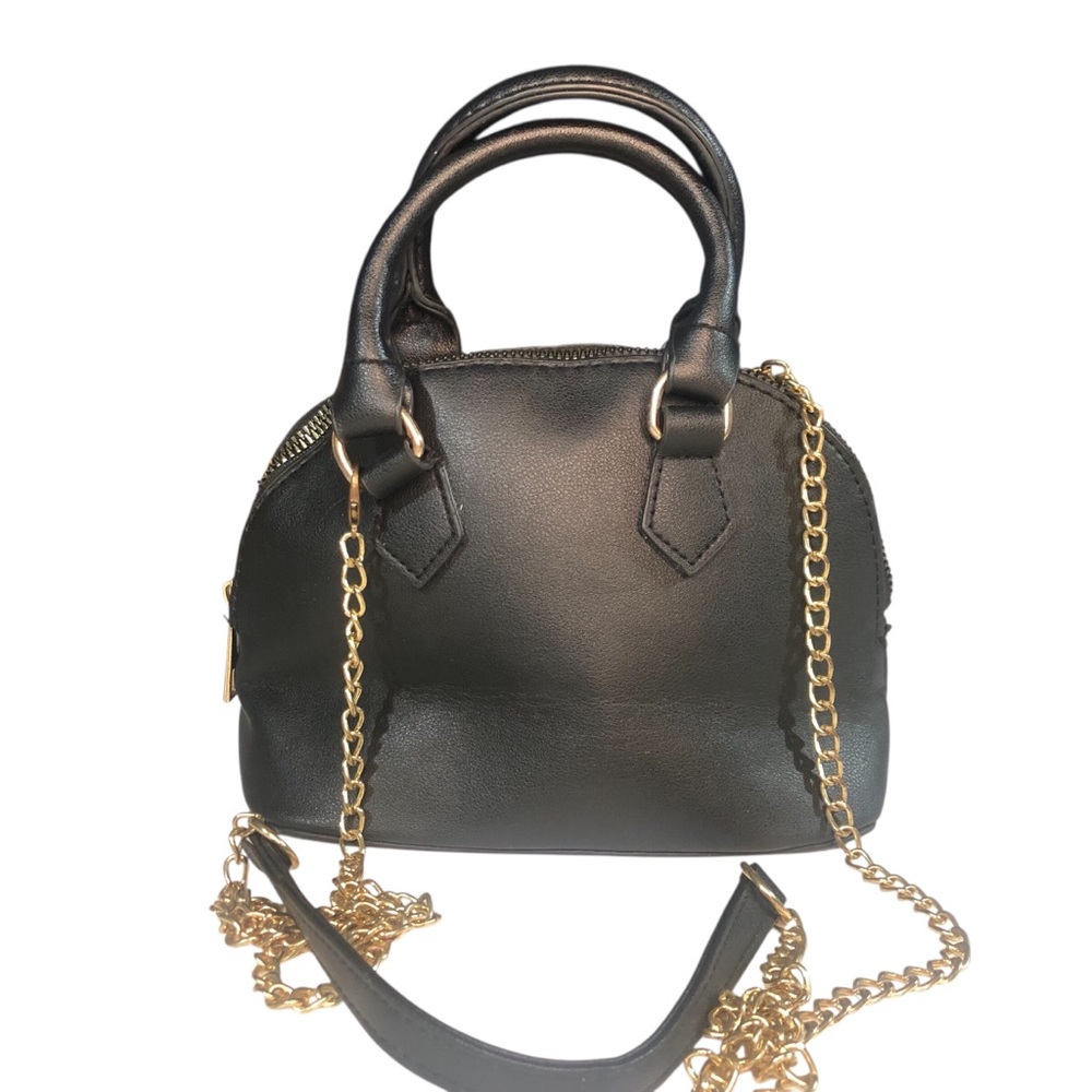 Cute little black mini micro satchel crossbody bag with dainty gold chain strap